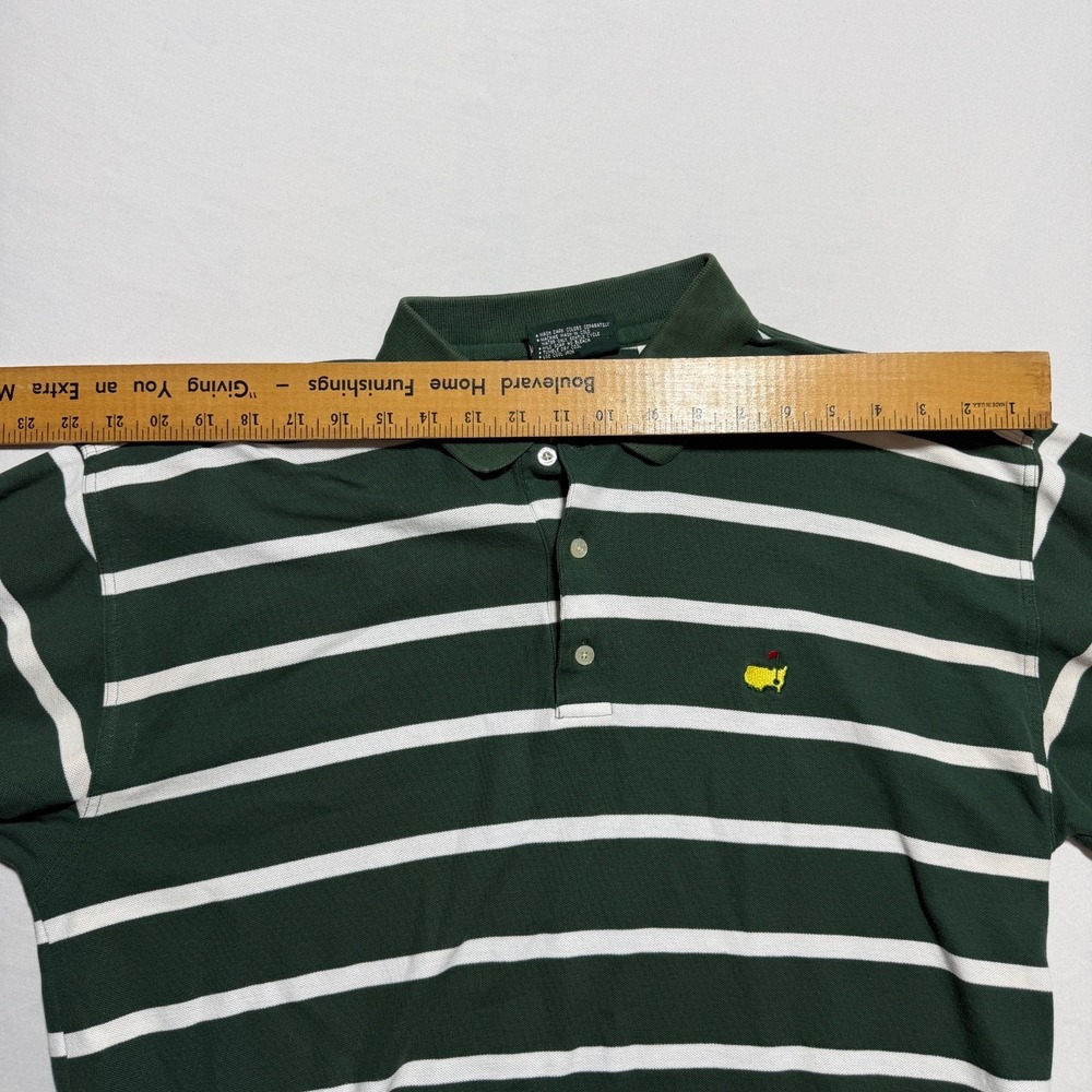 Vintage Masters Collection Golf Polo Mens L Green White Striped Cotton 90s Logo - Picture 4 of 13